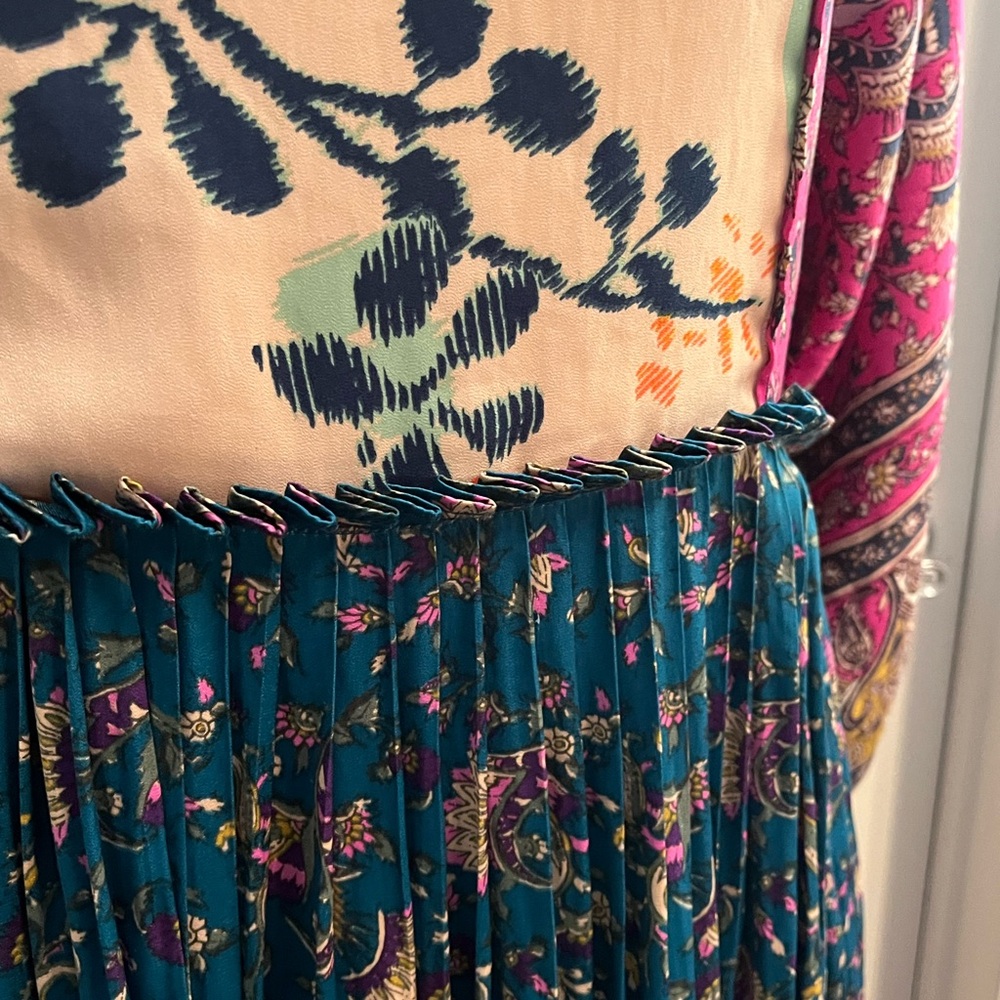 Free People Multi Pattern Maxi Tie Back Dress | Blue, Purple, Orange | Medium - Picture 4 of 12